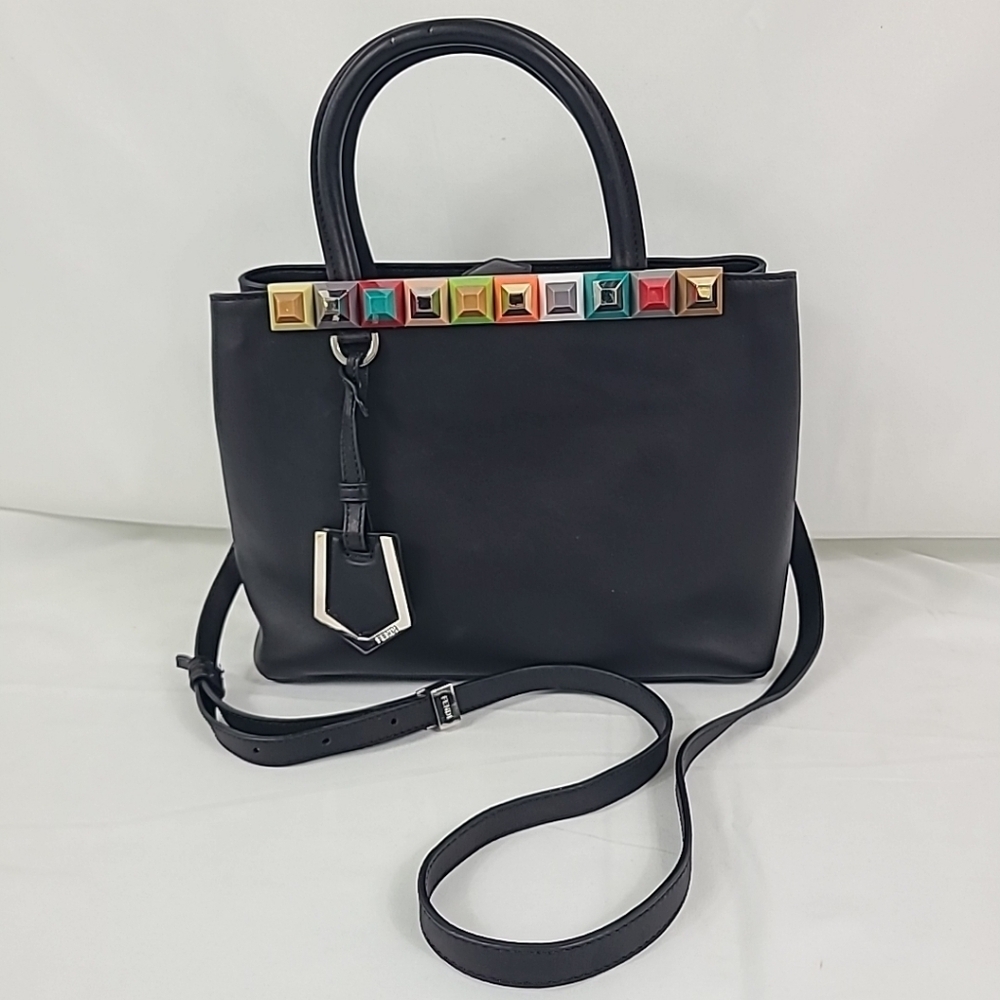 Fendi Black Leather Stud Applique Petite 2Jours Elite Tote - Picture 1 of 14